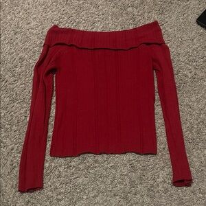 SHEIN Red Off-the-Shoulder Ribbed Knit Sweater